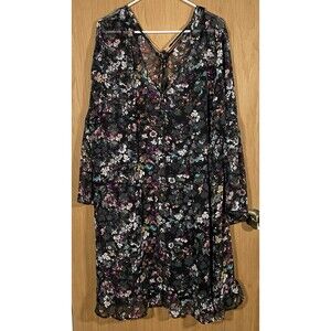 Bongo Plus Women's Sz 3X Boho Dress Floral Sheer Black Lace CottageCore Peasant